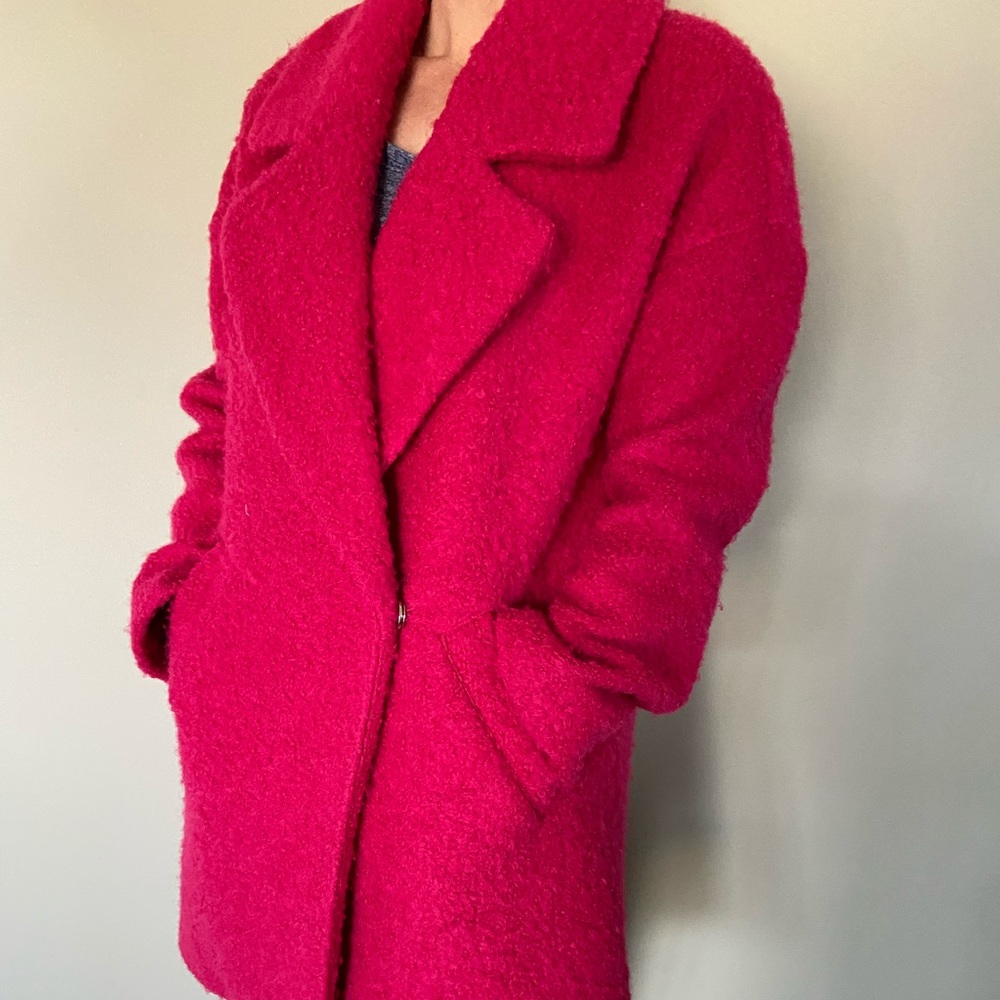 Betsey Johnson Cocoon coat pink wool blend boucle